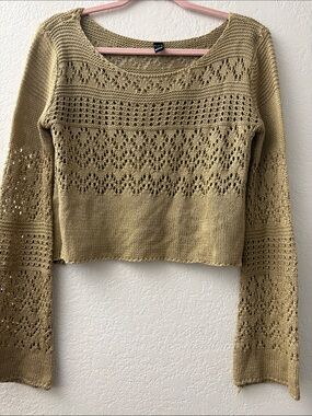 Windsor Open Knit Crop Top - Olive with Pink Trim